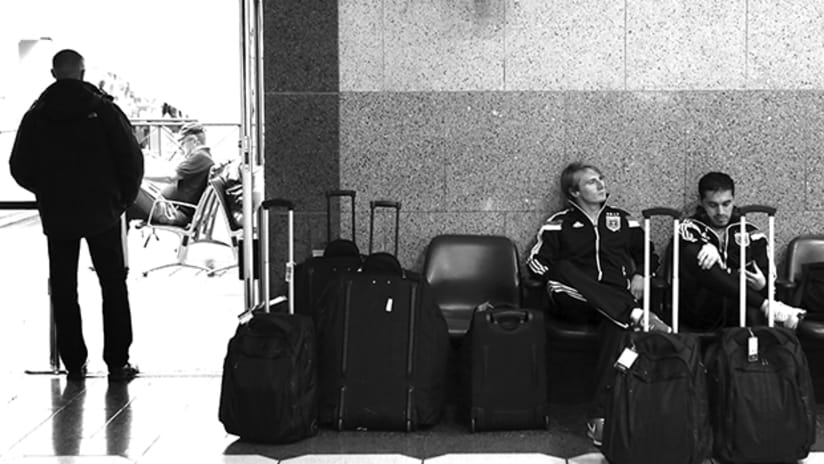 Chris Rolfe and Fabian Espindola - black and white - travel to NY